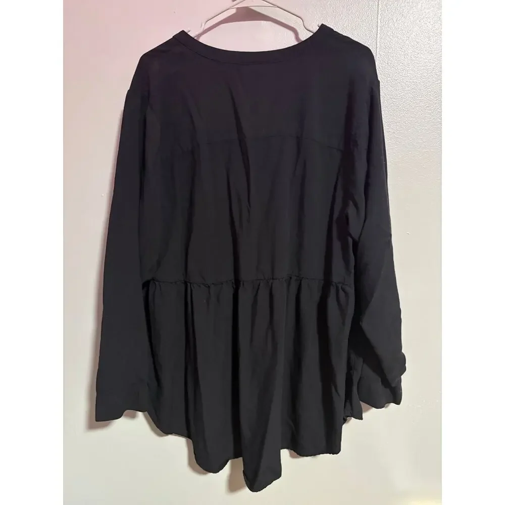 Torrid Black Button Front Babydoll Blouse Size 3 - Picture 2 of 4
